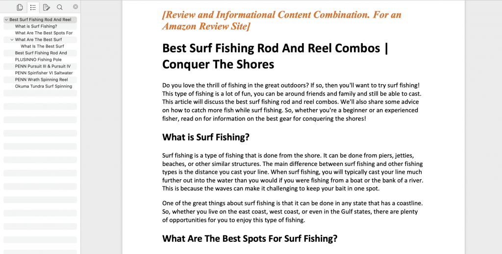 An image preview of the content I wrote for an Amazon review site on Best Surf Fishing Rod and Reel Combos.