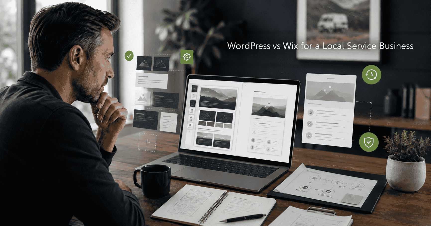 Local service-business owner comparing WordPress and Wix website operating needs