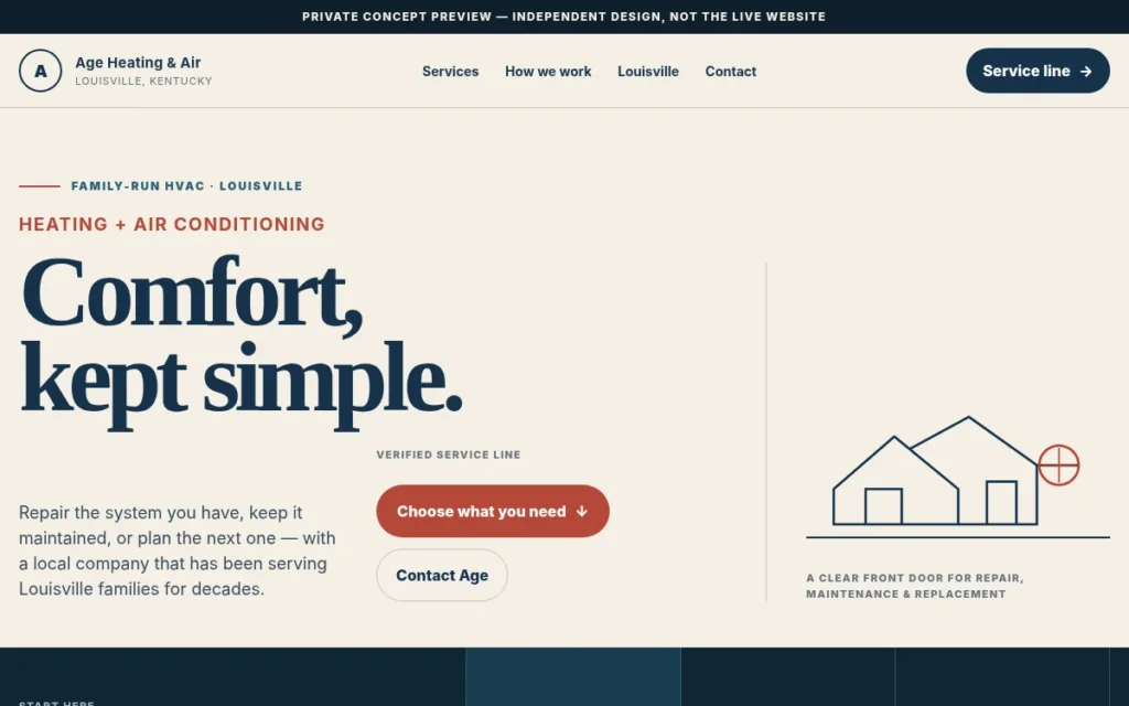 Preview of Age Heating & Air — Louisville HVAC New-Site Concept